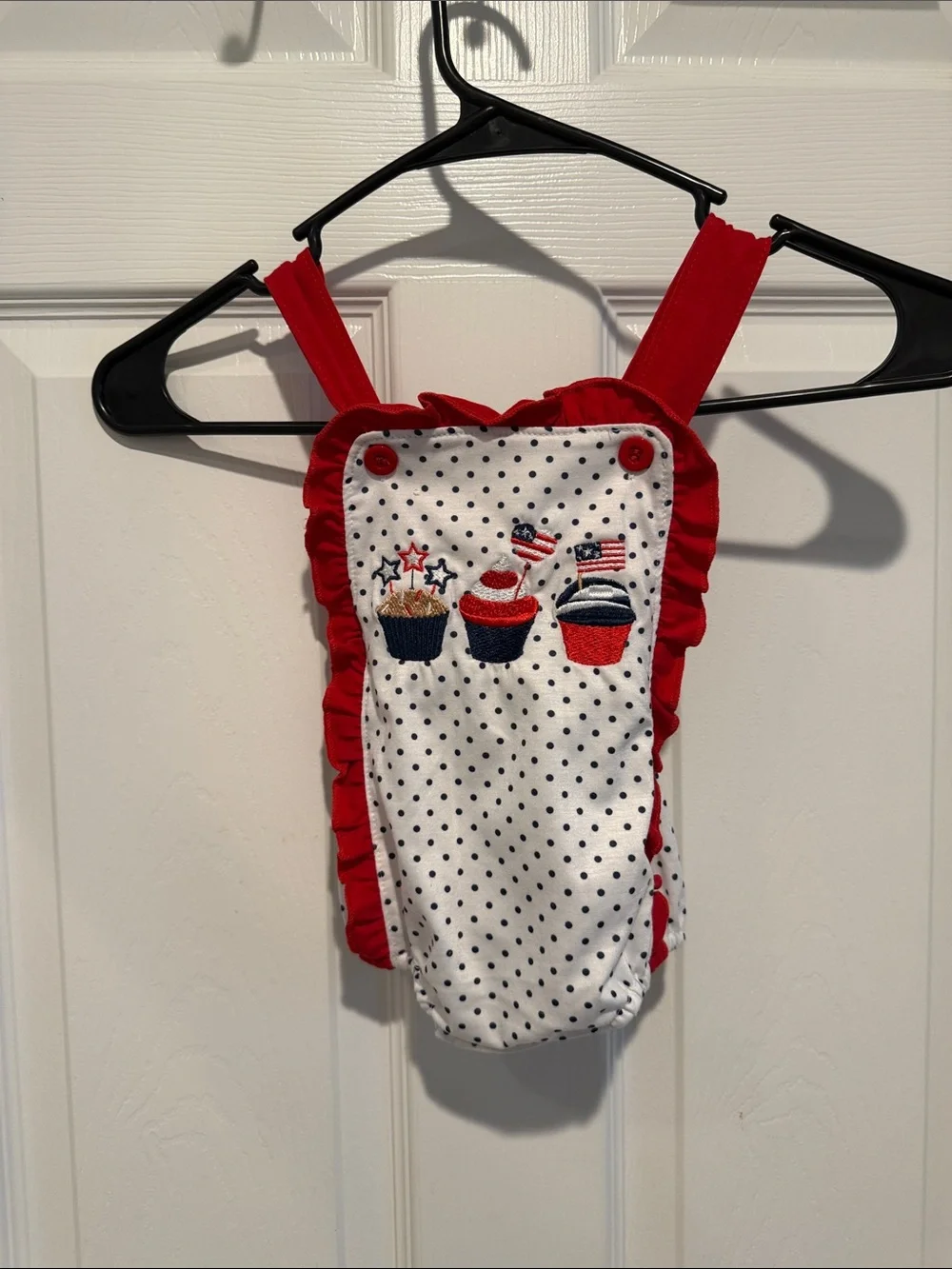 Patriotic Red & White Polka Dot Cupcake One-Piece Bodysuit for Kids